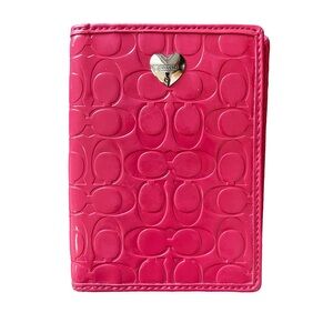 Coach Y2K pink logo embossed sliver heart passport holder
